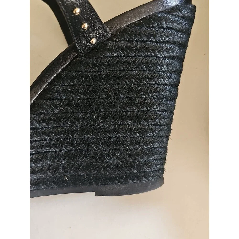 Burberry Check Studded Espadrille Wedge Sandals Black EU 39.5 Leather